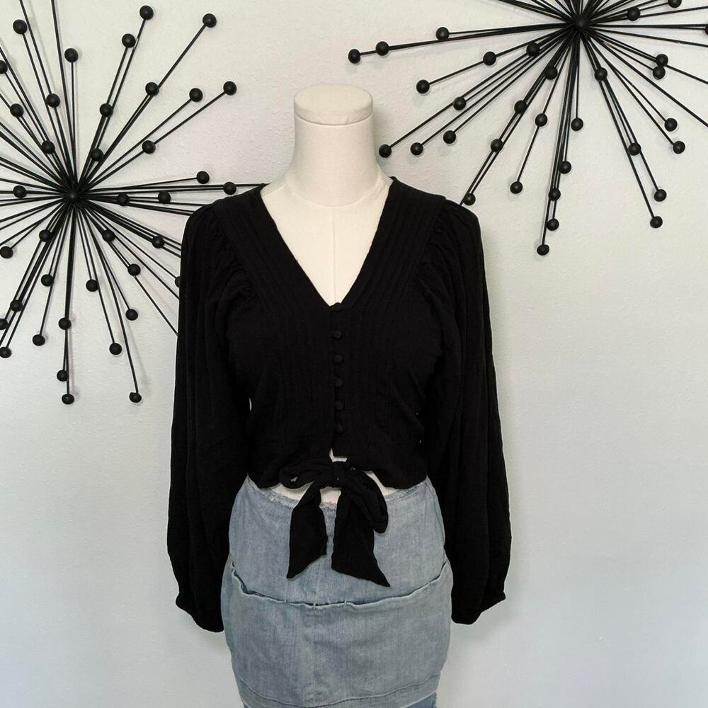 Express black tie front blouse long sleeve boho romantic cottagecore